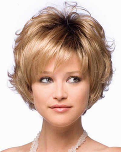 

Trendy Synthetic Blonde Fluffy Short Curly Side Bang Charming Women's Capless Wig, Colormix