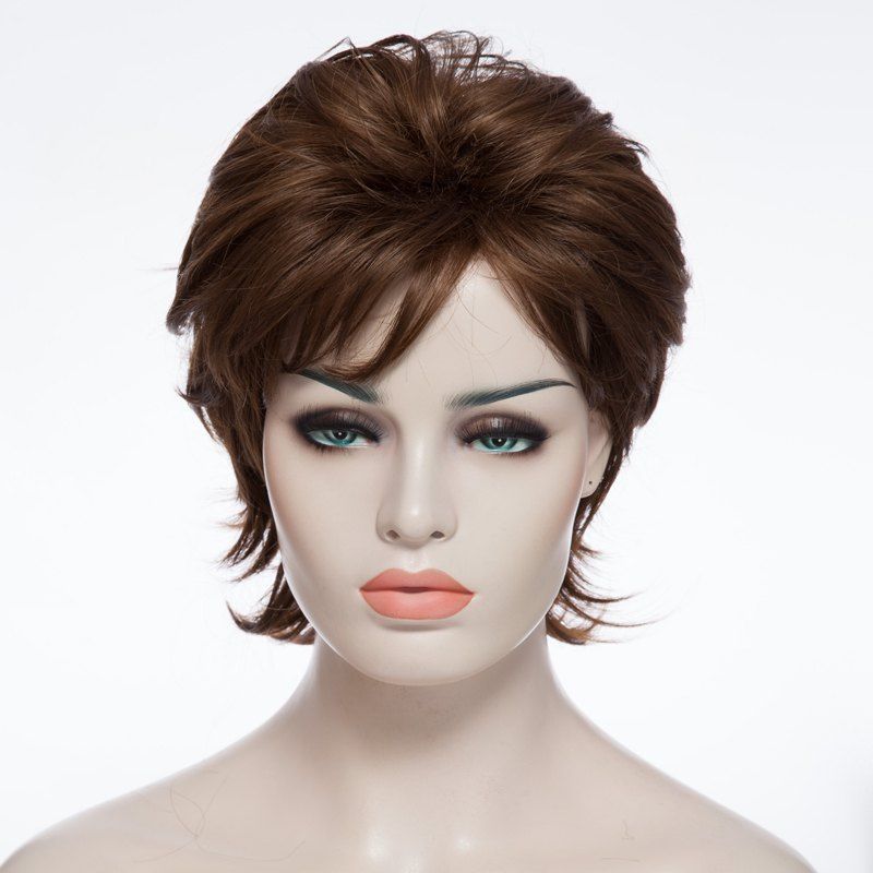 

Trendy Synthetic Mixed Color Fluffy Short Curly Side Bang Charming Women's Capless Wig, Colormix