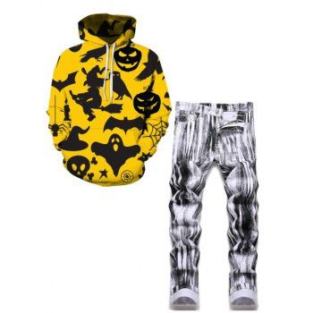 Halloween Witch Pumpkin Bat Ghost Print Drawstring Hoodie And Ink Painting Print Zipper Fly Jeans Outfit, Multicolor a
Halloween Witch Pumpkin Bat Ghost Print Drawstring Hoodie And Ink Painting Print Zipper Fly Jeans Outfit, Multicolor a