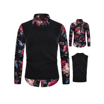 Solid Color Cowl Neck Sleeveless Sweater And Flower Print Button Up Long Sleeve Shirt Two Piece Set, Multicolor
Solid Color Cowl Neck Sleeveless Sweater And Flower Print Button Up Long Sleeve Shirt Two Piece Set, Multicolor