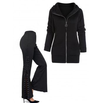 Fleece Liner Zip Up Raglan Sleeve Drawstring Hoodie And Sheer Lace Panel High Waist Lace Up Flare Pants Outfit, Black
Fleece Liner Zip Up Raglan Sleeve Drawstring Hoodie And Sheer Lace Panel High Waist Lace Up Flare Pants Outfit, Black