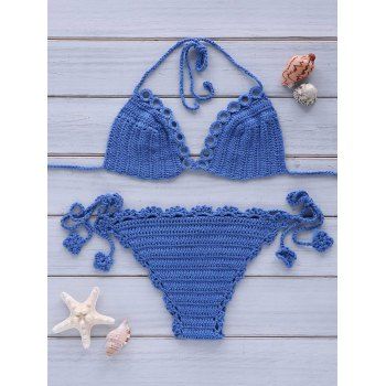 Off Sexy Women S Halterneck Crochet Solid Color Bikini Set