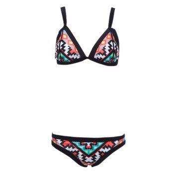 Sexy Women S Spaghetti Strap Push Up Geometric Bikini Set Black M