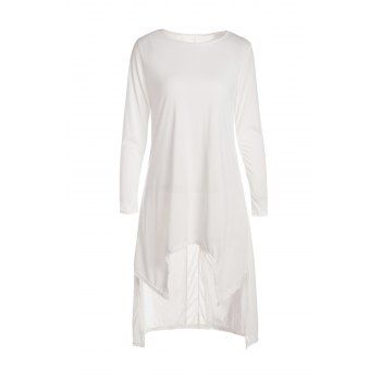 Casual Scoop Neck Solid Color Irregular Hem Long Sleeve Women' T-Shirt, White
Casual Scoop Neck Solid Color Irregular Hem Long Sleeve Women' T-Shirt, White