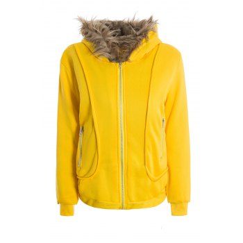 Casual Artificial Wool Embellished Hooded Zipper and Pocket Design Women's Cotton Coat, Yellow
Casual Artificial Wool Embellished Hooded Zipper and Pocket Design Women's Cotton Coat, Yellow