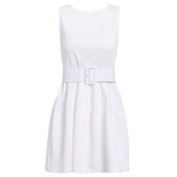 

Women's Cute Narrow Waist Ruffles Candy Color Sleeveless Dress, White