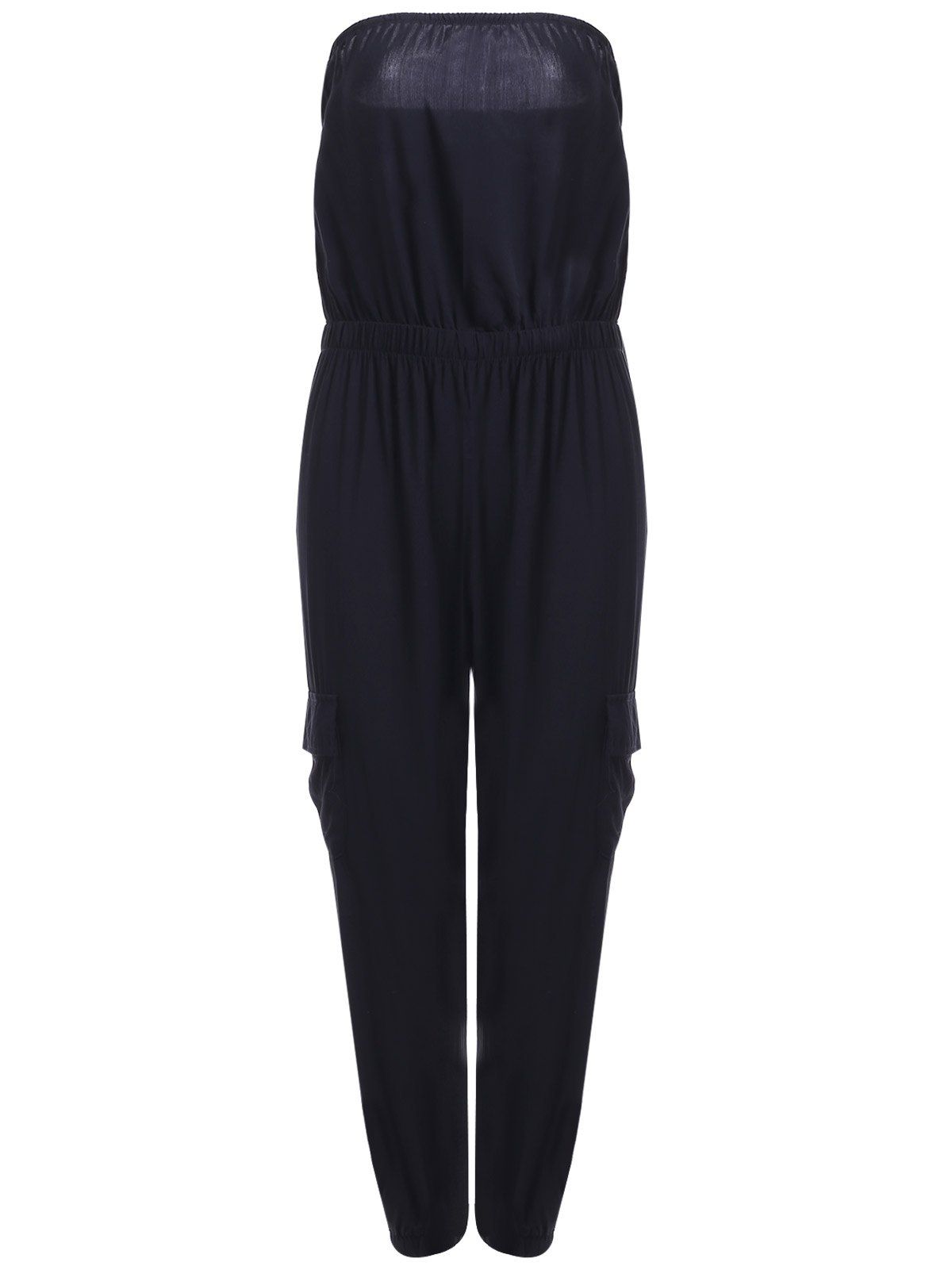 Simple Style Strapless Black Jumpsuit For Women