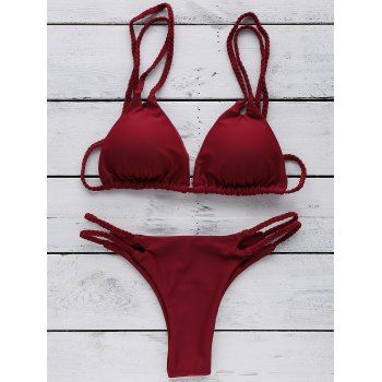 Off Padded Braided String Bikini Set In Wine Red Dresslily