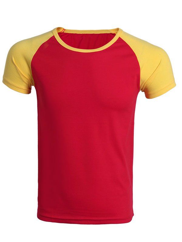 

Color Block Splicing Raglan Sleeve Cotton Blends Round Neck Men's T-Shirt, Yellow and red
