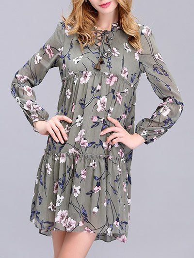 Charming Lace-Up Floral Print Women' Dress, Gray, Charming Lace-Up Floral Print Women's Dress, Gray
Charming Lace-Up Floral Print Women' Dress, Gray, Charming Lace-Up Floral Print Women's Dress, Gray