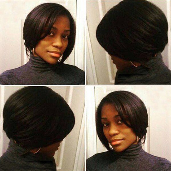 

Vogue Short Side Parting Straight Dark Brown Synthetic Hair Wig For Women, Black brown