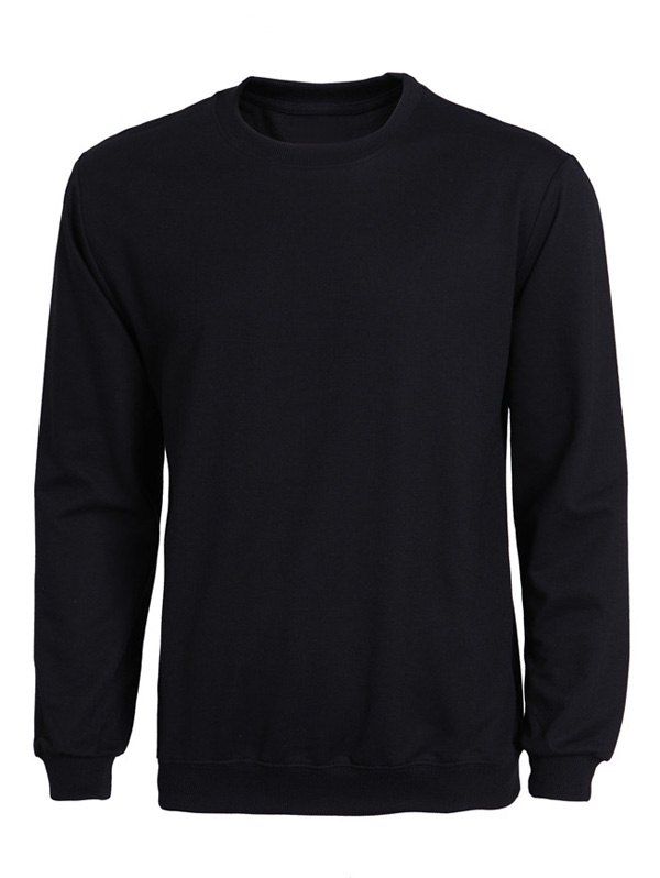 Rib Splicing Long Sleeve Solid Color Men's Sweatshirt, Black