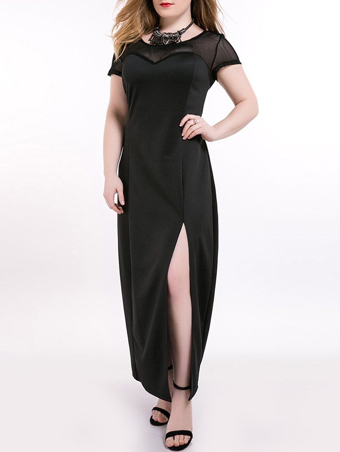 Plus Size High Slit Prom Maxi Dress, Black