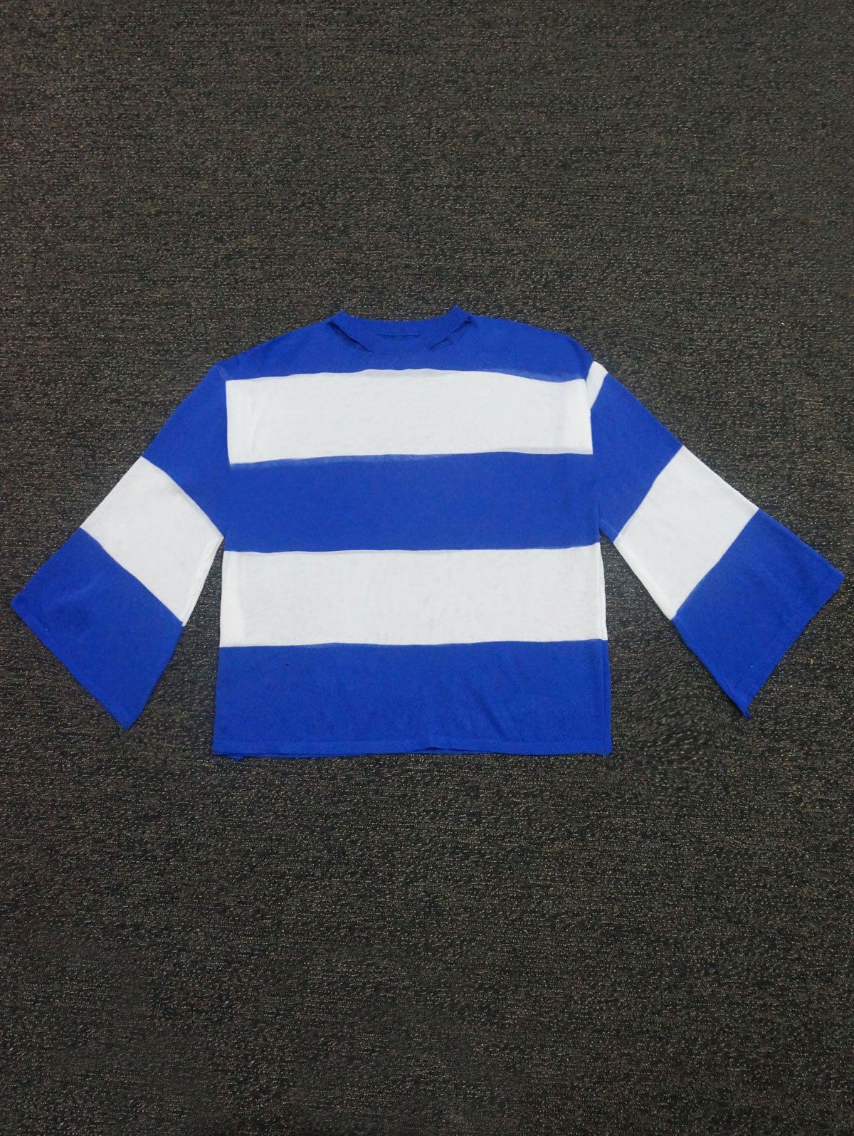 Thick Striped Color Block Cut Out Sweater, Blue