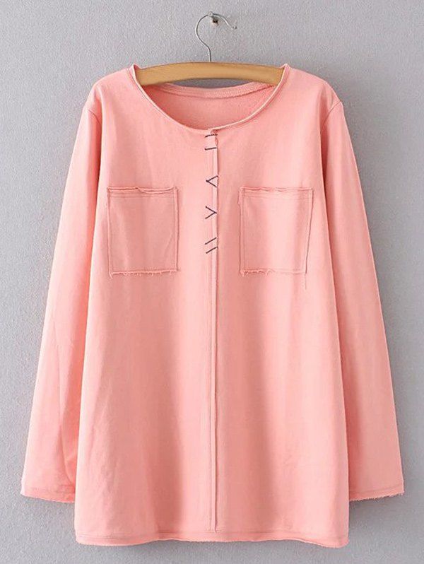Trimming Double Pockets T-Shirt, Pink