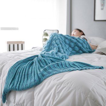 

Super Soft Fish Scale Knit Sleeping Bag Mermaid Blanket, Lake blue