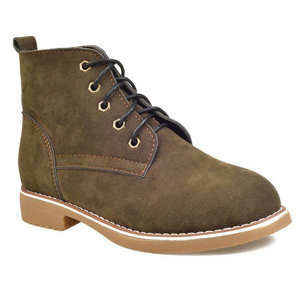 Flat Heel Lace-Up Suede Short Boots, Army green