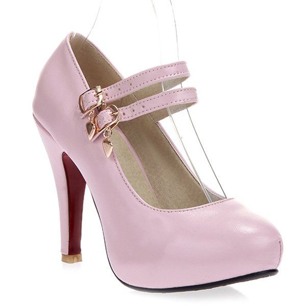 Round Toe High Heel Pumps, Pink