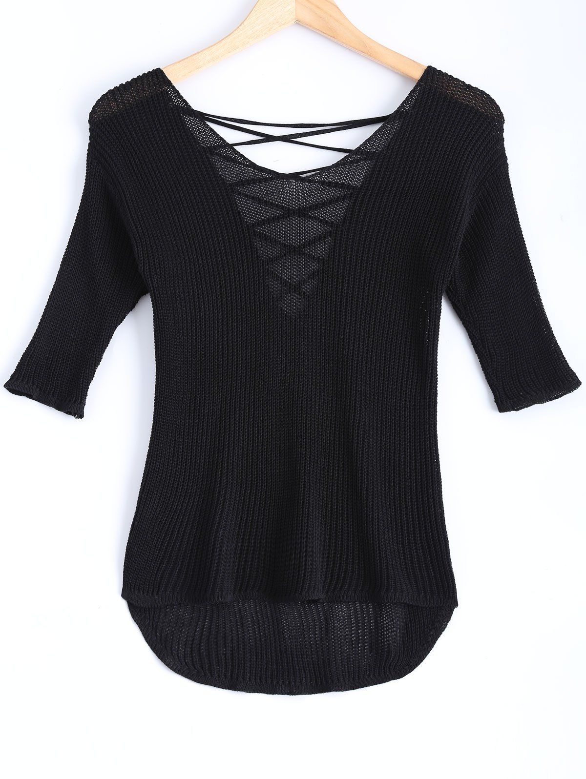 Criss Cross High Low Sweater, Black