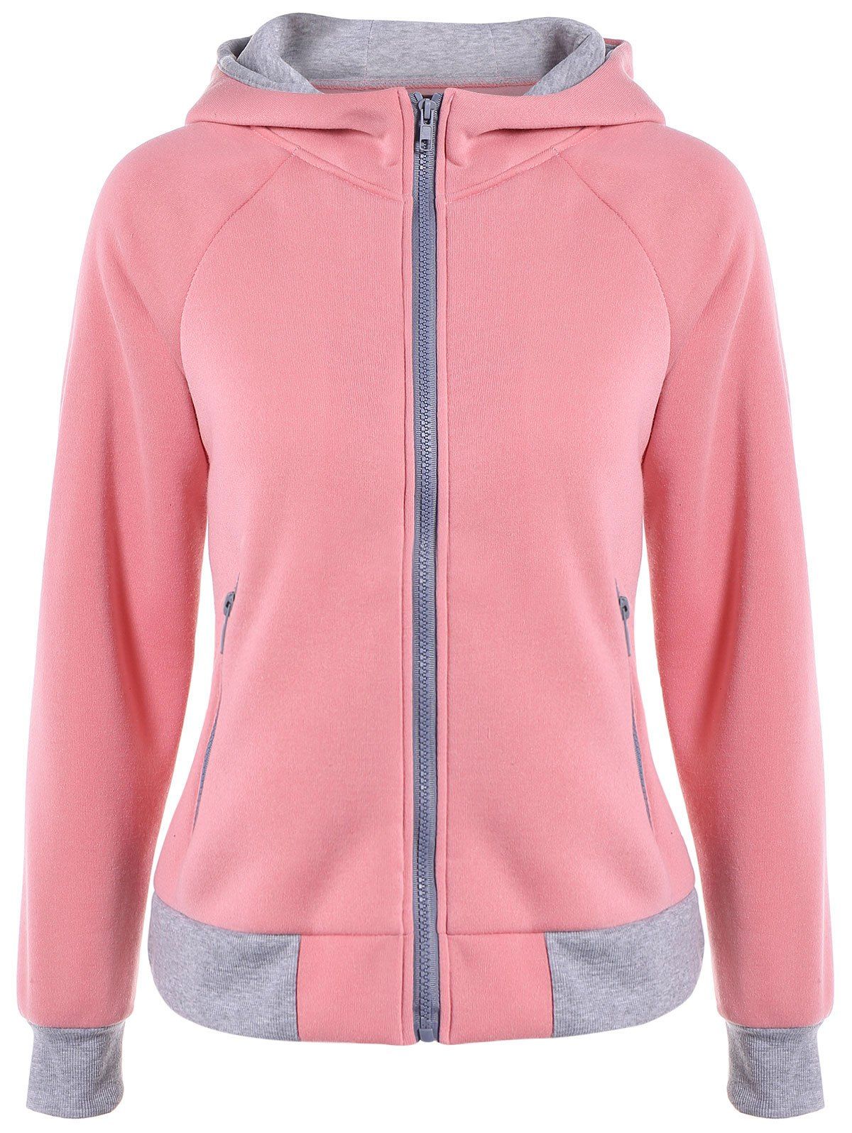 Color Block Raglan Sleeve Hoodie, Pink