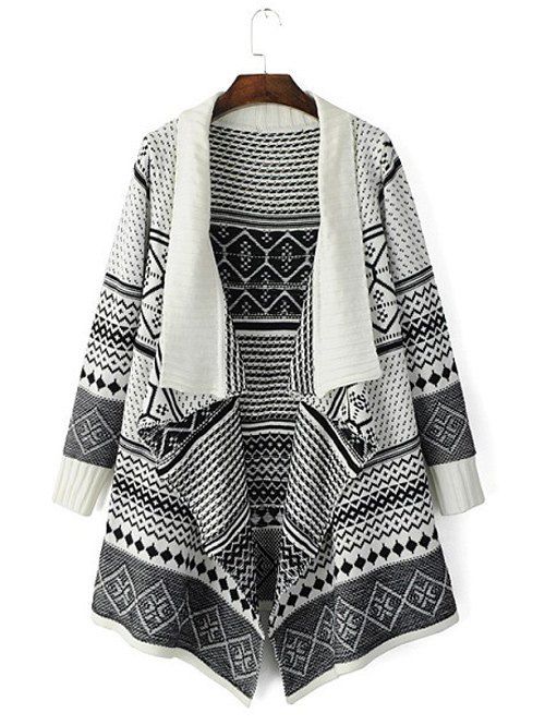 Tribal Pattern Knitted Cardigan, Off-white