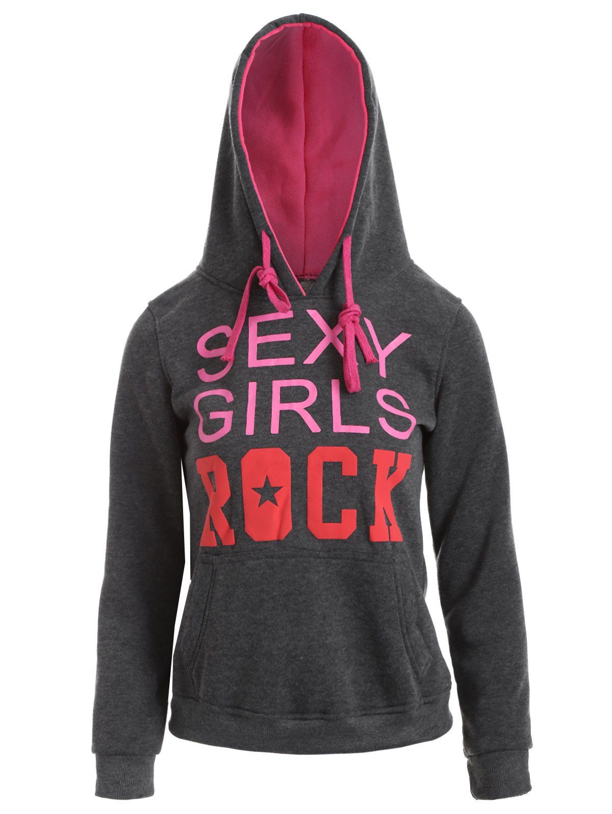 Drawstring Sexy Girls Printed Hoodie, Deep gray
