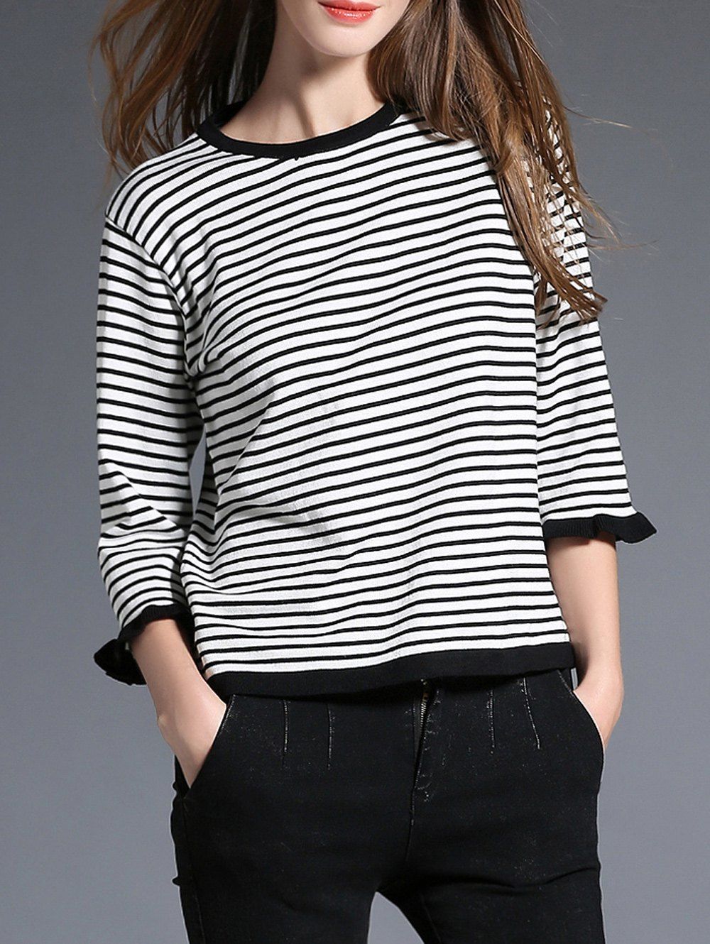 Two Tone Striped Sweater, White
Two Tone Striped Sweater, White