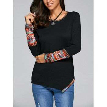 41 OFF 2023 Casual Tribal Print Asymmetric Tee In BLACK DressLily