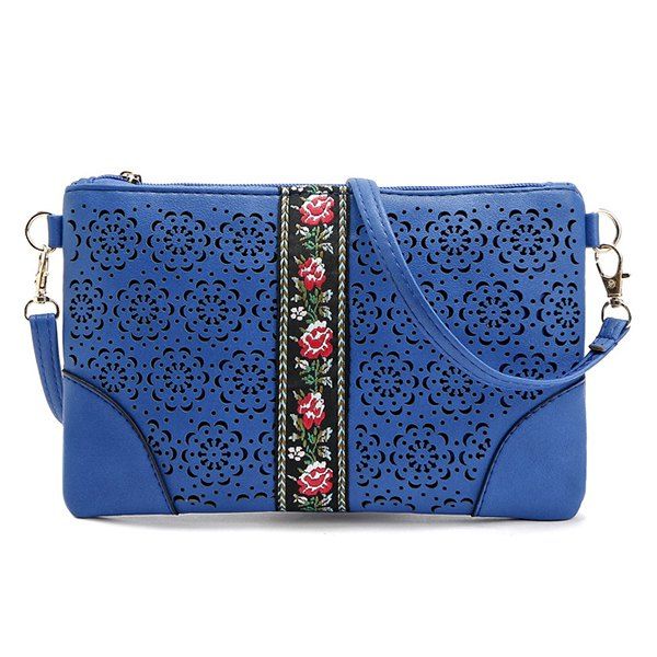Cut Out Floral PU Leather Crossbody Bag, Blue