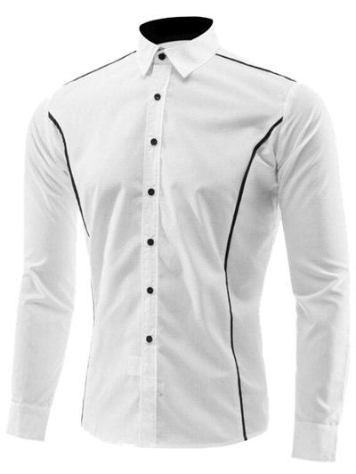 Edge Contrast Color Turn-Down Collar Long Sleeve Shirt, White
Edge Contrast Color Turn-Down Collar Long Sleeve Shirt, White