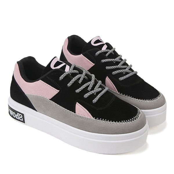 Stitching Color Spliced Tie Up Platform Shoes, Pink