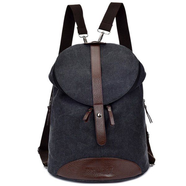 

PU Leather Spliced Canvas Backpack, Black
