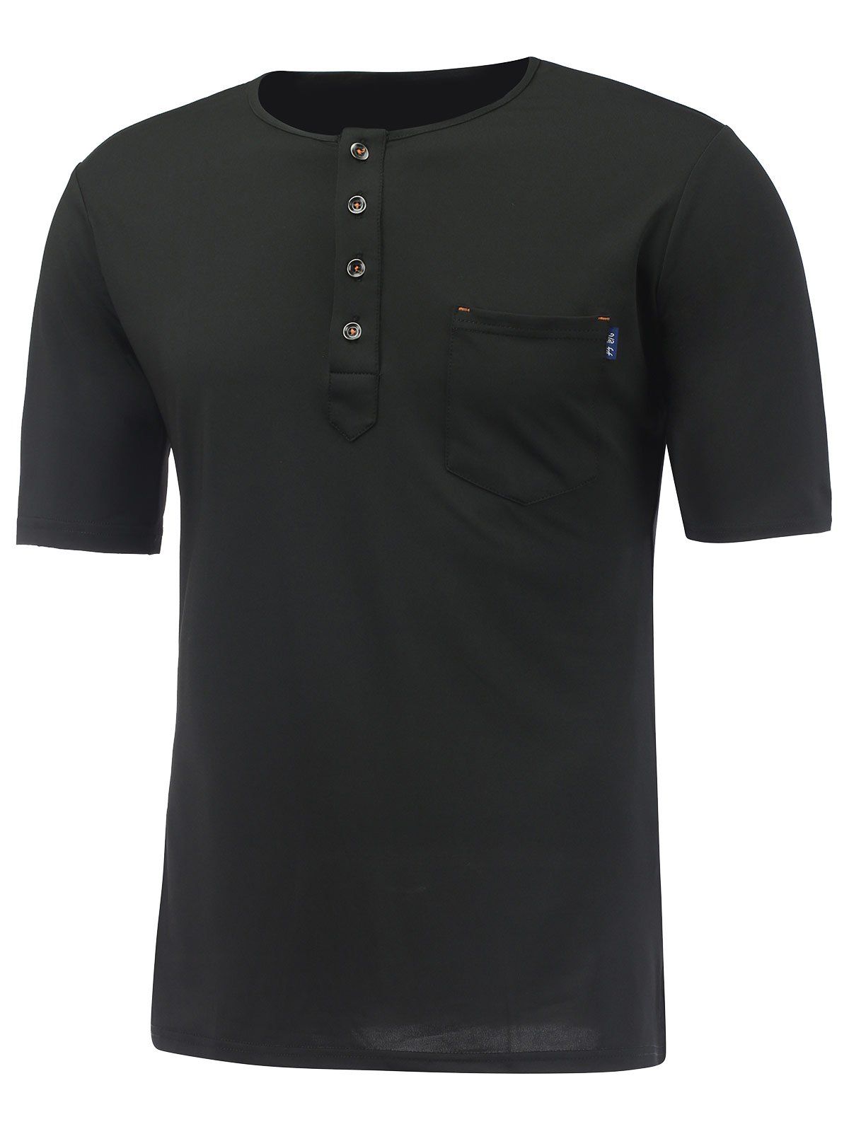 Short Sleeve Half Buttons Design T-Shirt, Black