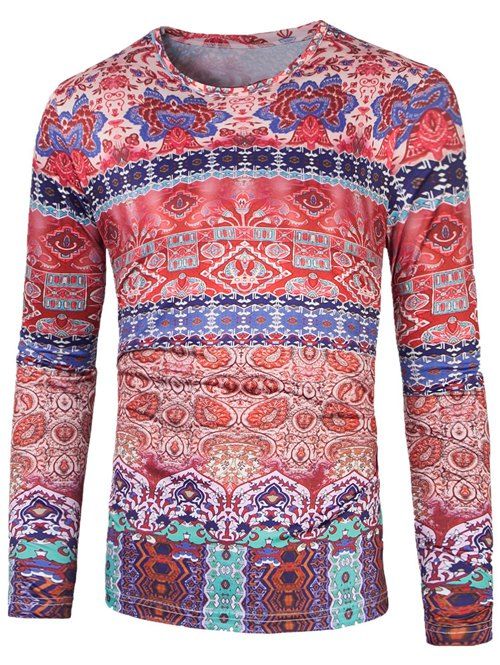 

3D Colorful Ethnic Style Florals Print T-Shirt, Red