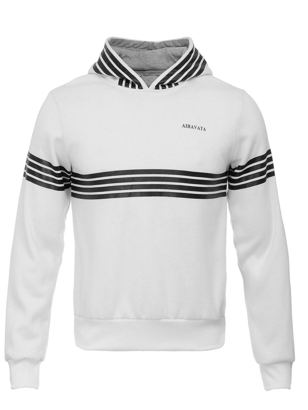 Stripe Design Hooded Flocking Hoodie, White