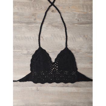 17 OFF 2024 Halter Neck Crochet Bikini Top In BLACK DressLily