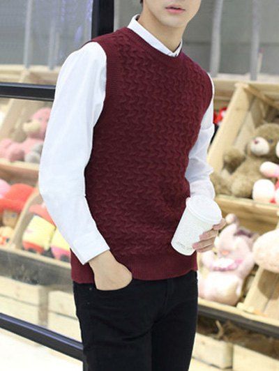 Kink Design Crew Neck Sleeveless Sweater Vest, Red