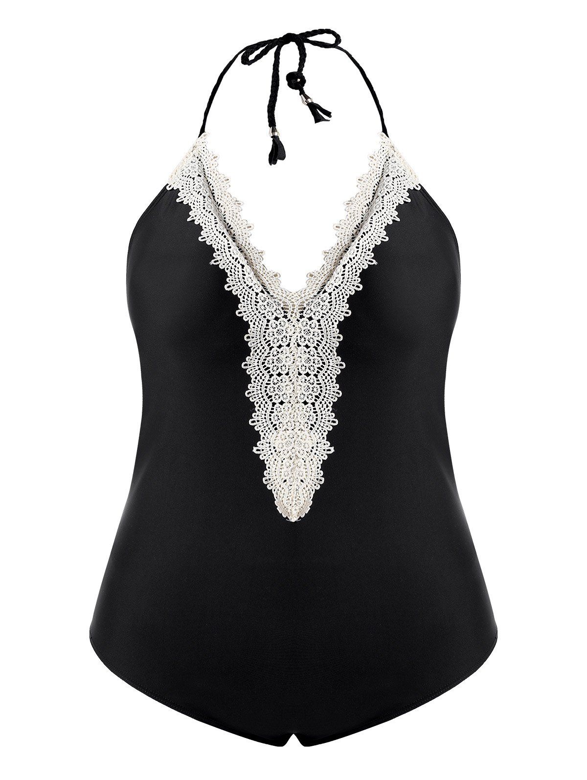 Lace Panel Halter Swimwear, Black
