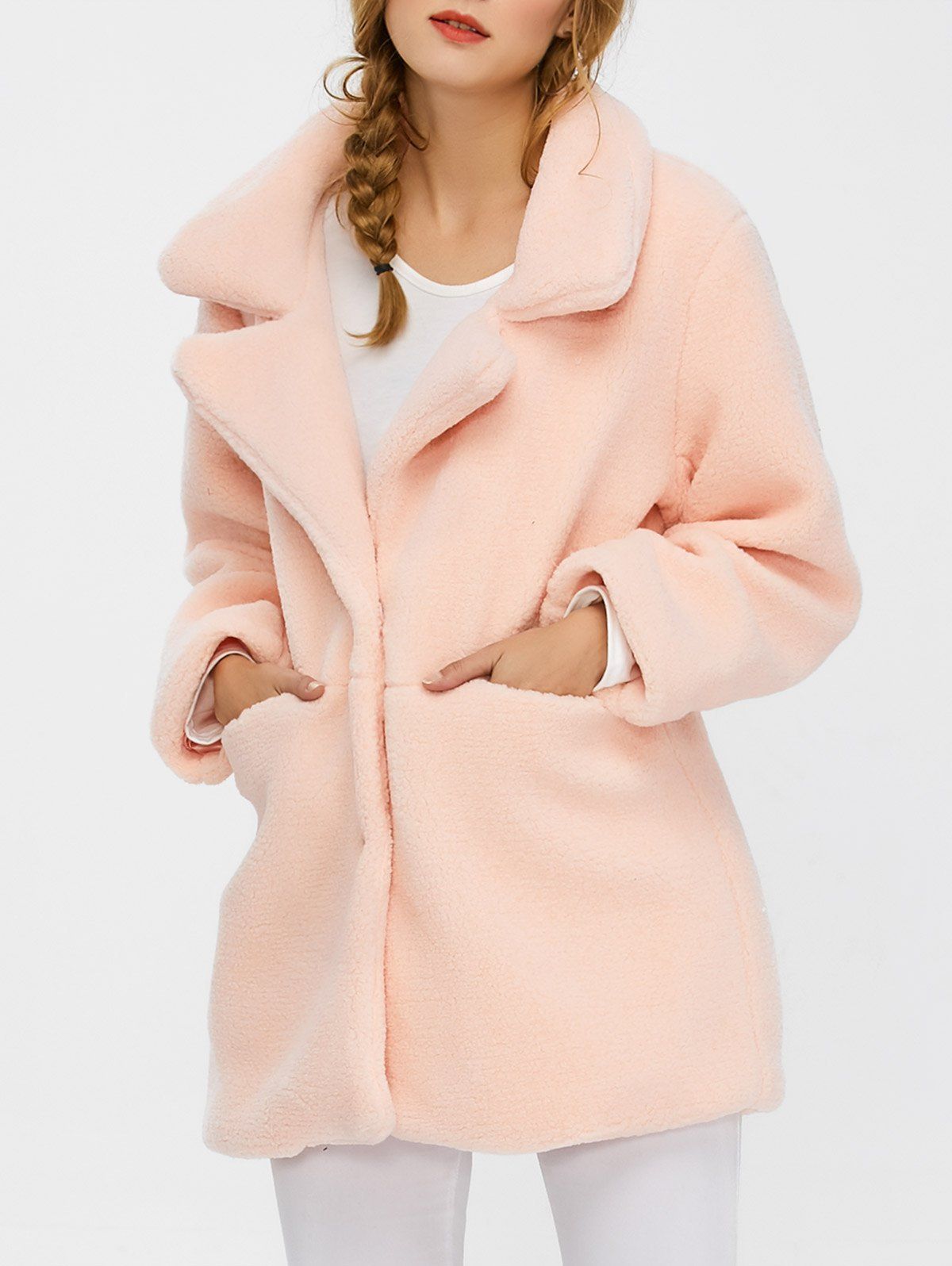 Fuzzy Buttoned Coat, Pink