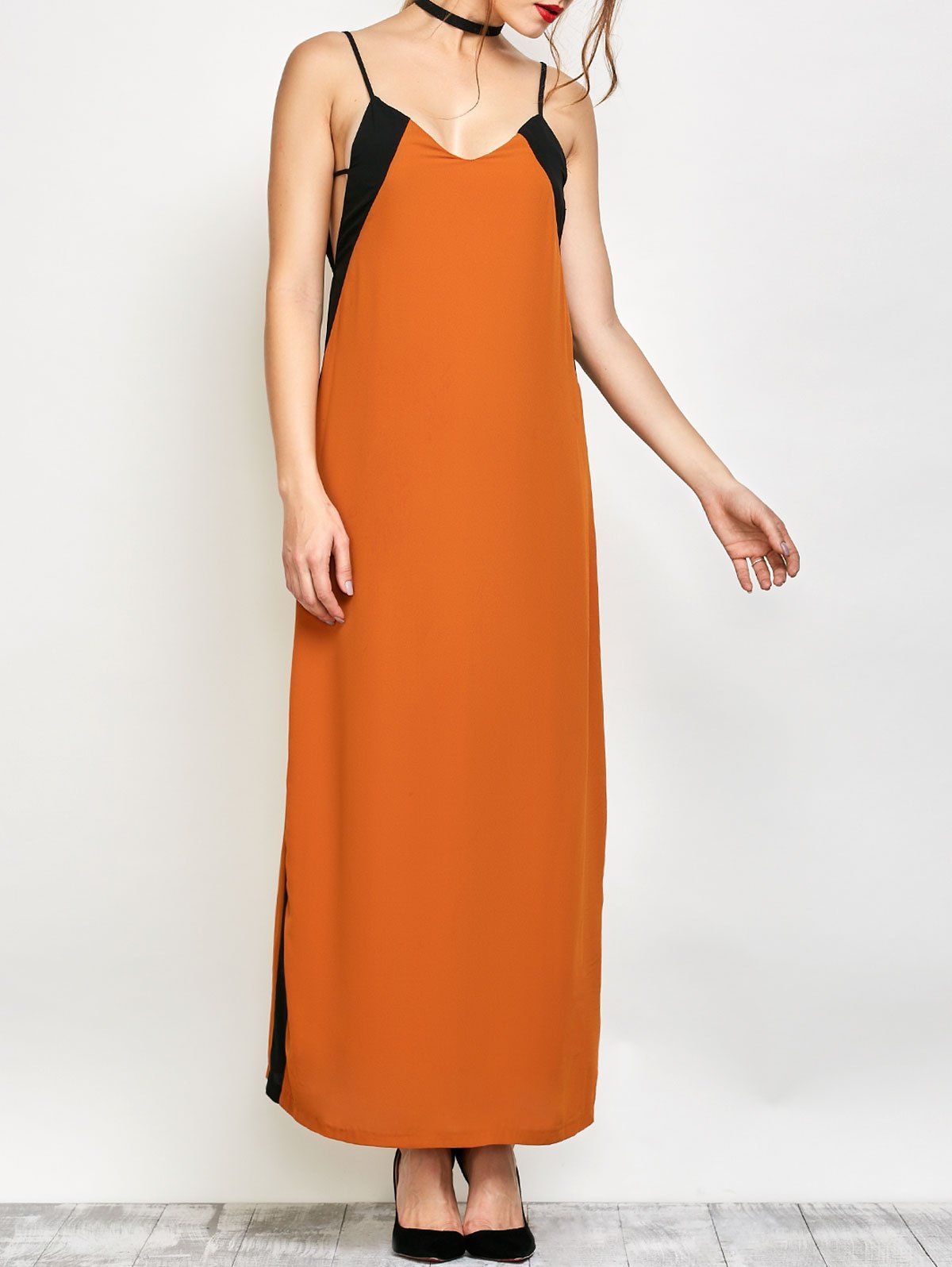 Color Block Maxi Slip Dress, Camel