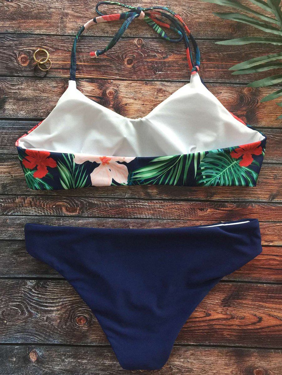 Tropical Print Bikini Bathing Suit Purplish Blue S In Bikinis