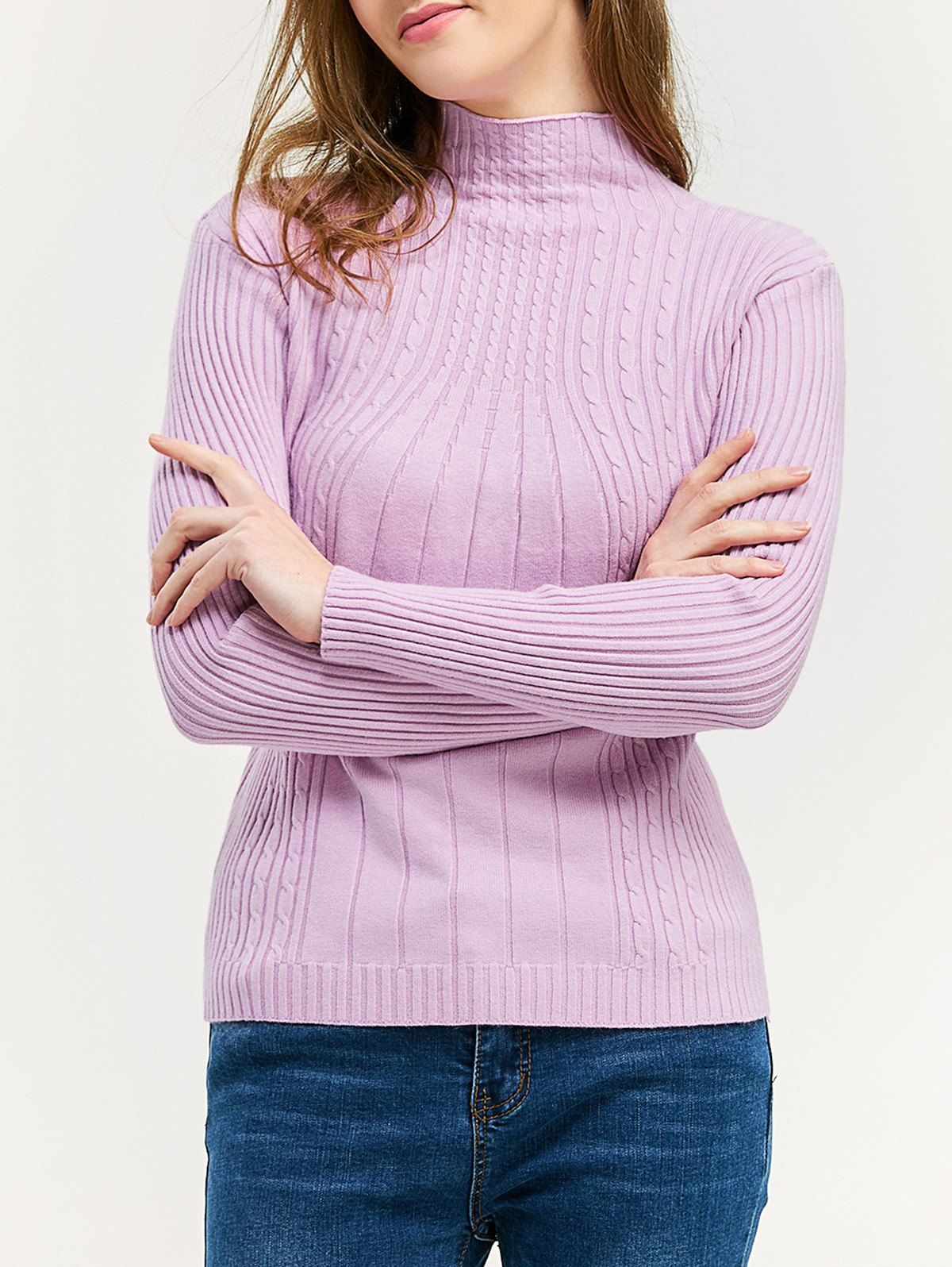 17 OFF 2021 Pullover Mock Neck Ribbed Sweater In PINK DressLily