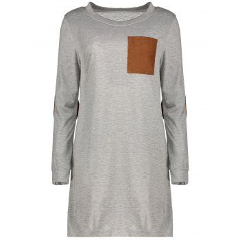 

Stylish Round Neck Long Sleeve Loose-Fitting Spliced Women' Dress, Gray
