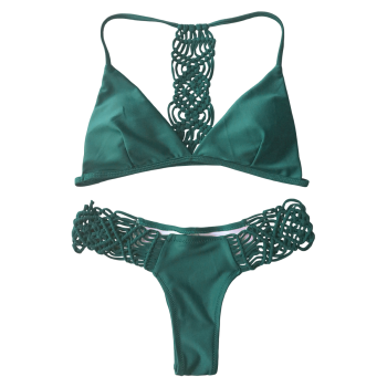 2017 Cami Strappy Knitting Bikini Set GREEN M In Bikinis Online Store