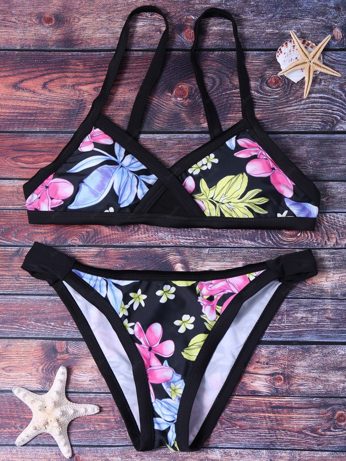 Off Sexy Flower Print Push Up Bikini Set For Women In Black Dresslily