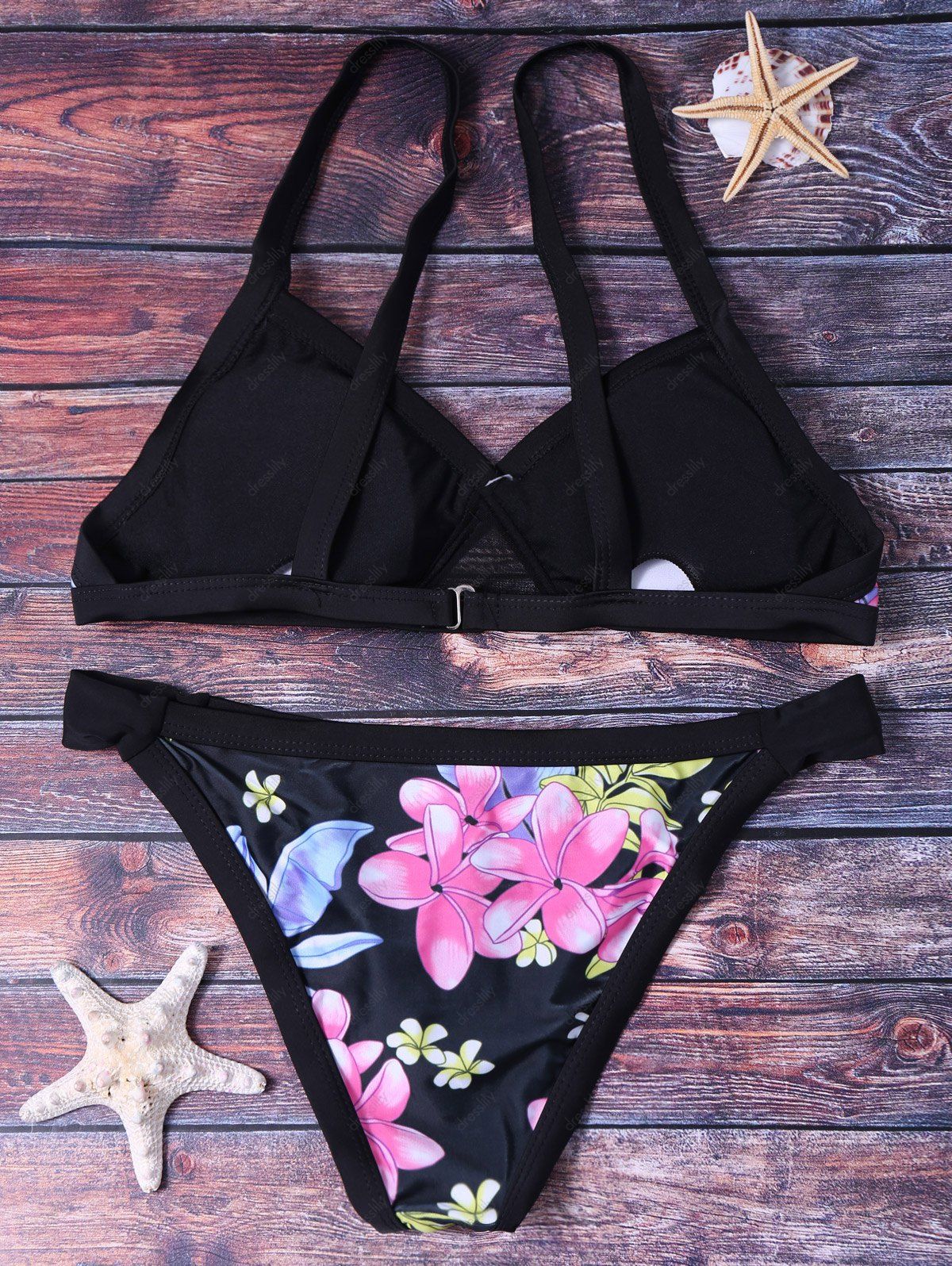 Off Sexy Flower Print Push Up Bikini Set For Women In Black