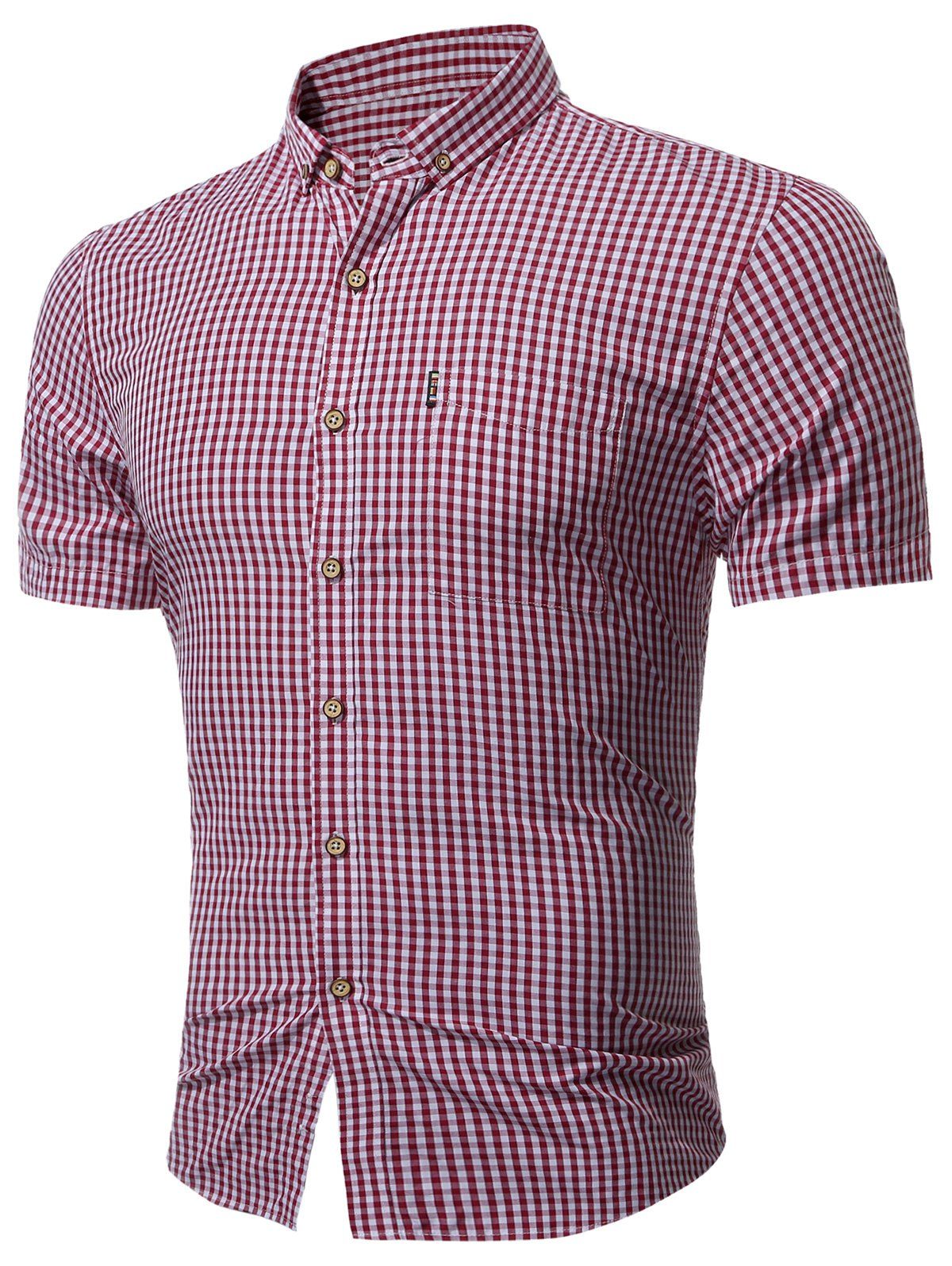 Button Down Pocket Plaid Shirt, Red