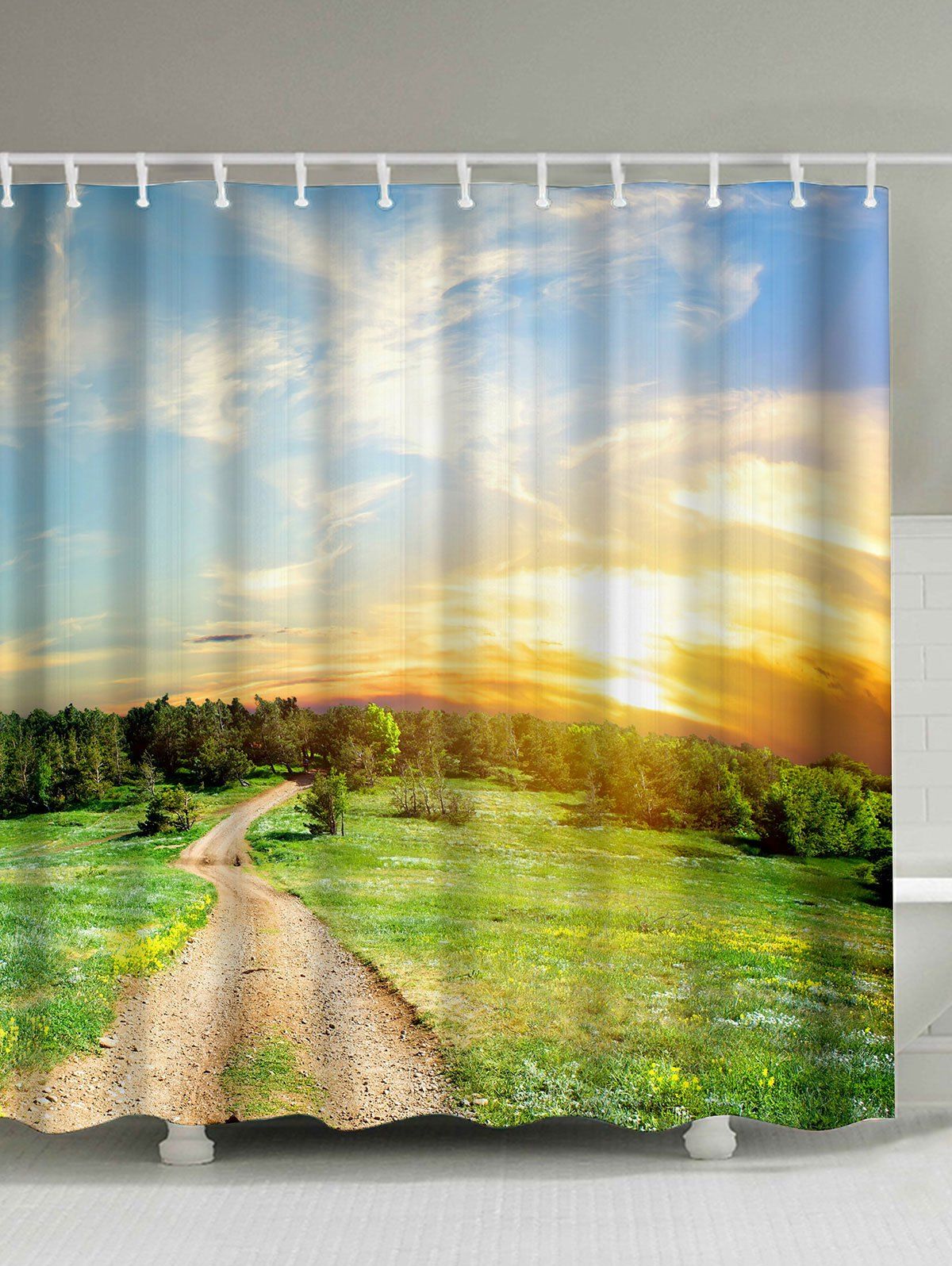 Nature Scenery Print Waterproof Fabric Shower Curtain, Colormix
