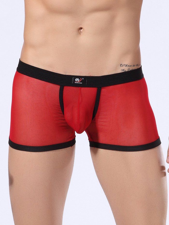 Voile Elastic Waist U Pouch Design Boxers, Red