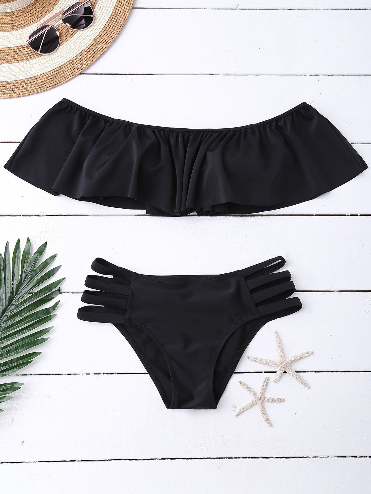 Flounce Off The Shoulder Bikini Black L In Bikinis Dresslily